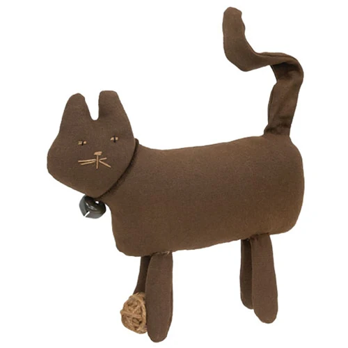 Primitive Brown Cat Fabric Figure with Yarn Ball - Image 3