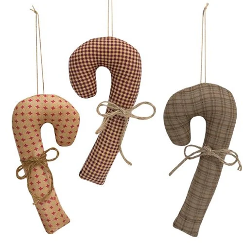 Primitive Fabric Hanging Candy Canes Set of 3