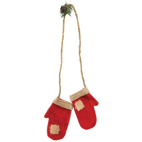 ๐ Primitive Mittens Hanging Fabric Christmas Ornament