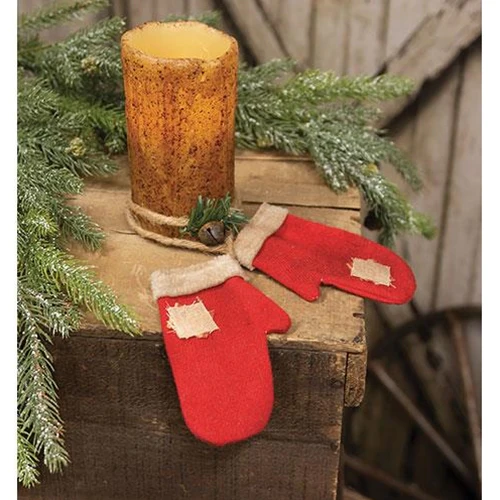 ๐ Primitive Mittens Hanging Fabric Christmas Ornament - Image 2