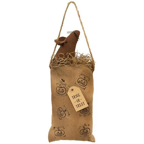 💙 Primitive Mouse in Jack O Lantern Bag Hanging