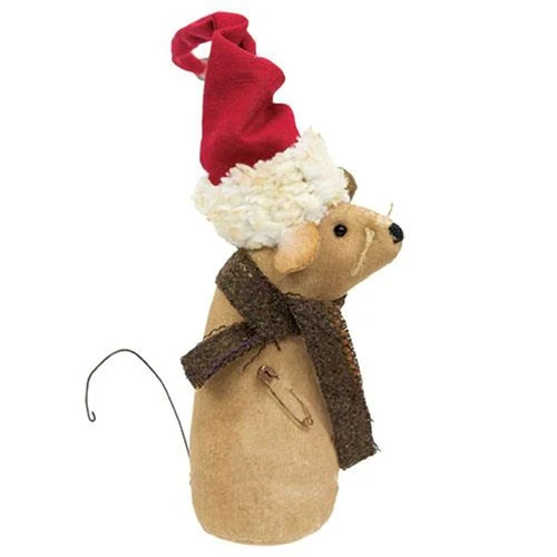 Primitive Mouse in Santa Hat Fabric Figure - Image 2