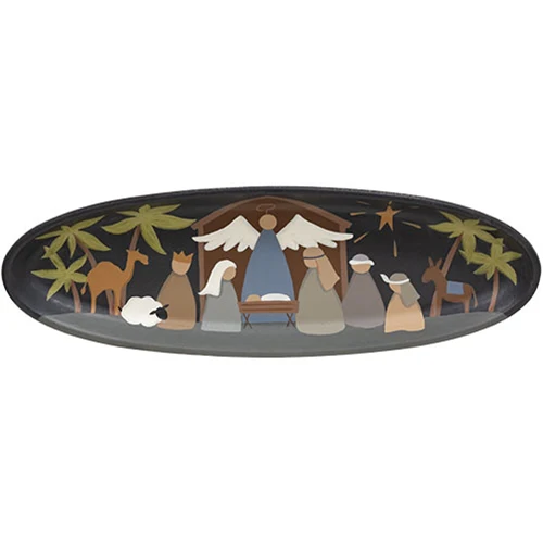 Primitive Nativity Oval Decorative Christmas Tray