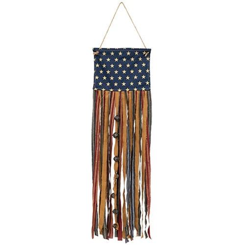 Primitive Rag Strip Flag Banner with Jingle Bells