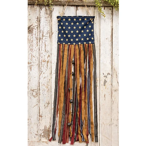 Primitive Rag Strip Flag Banner with Jingle Bells - Image 2