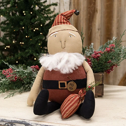 ๐ Primitive Santa Sitting with Goody Bag Fabric Figure