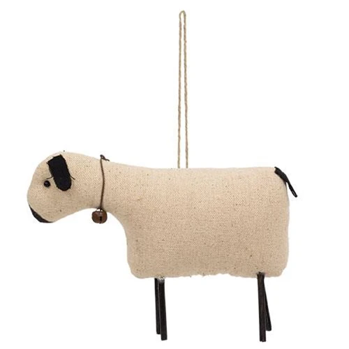 Primitive Sheep With Rusty Bell Collar Fabric Ornament - Image 2