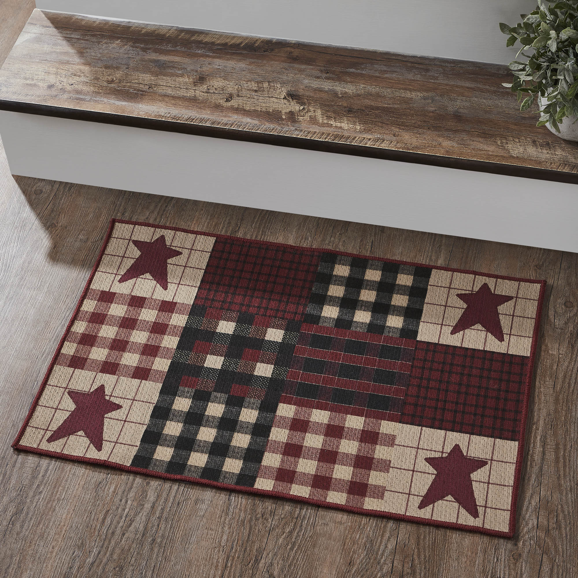 Primitive Stars Burgundy and Black Indoor/Outdoor Rug 20" x 30"
