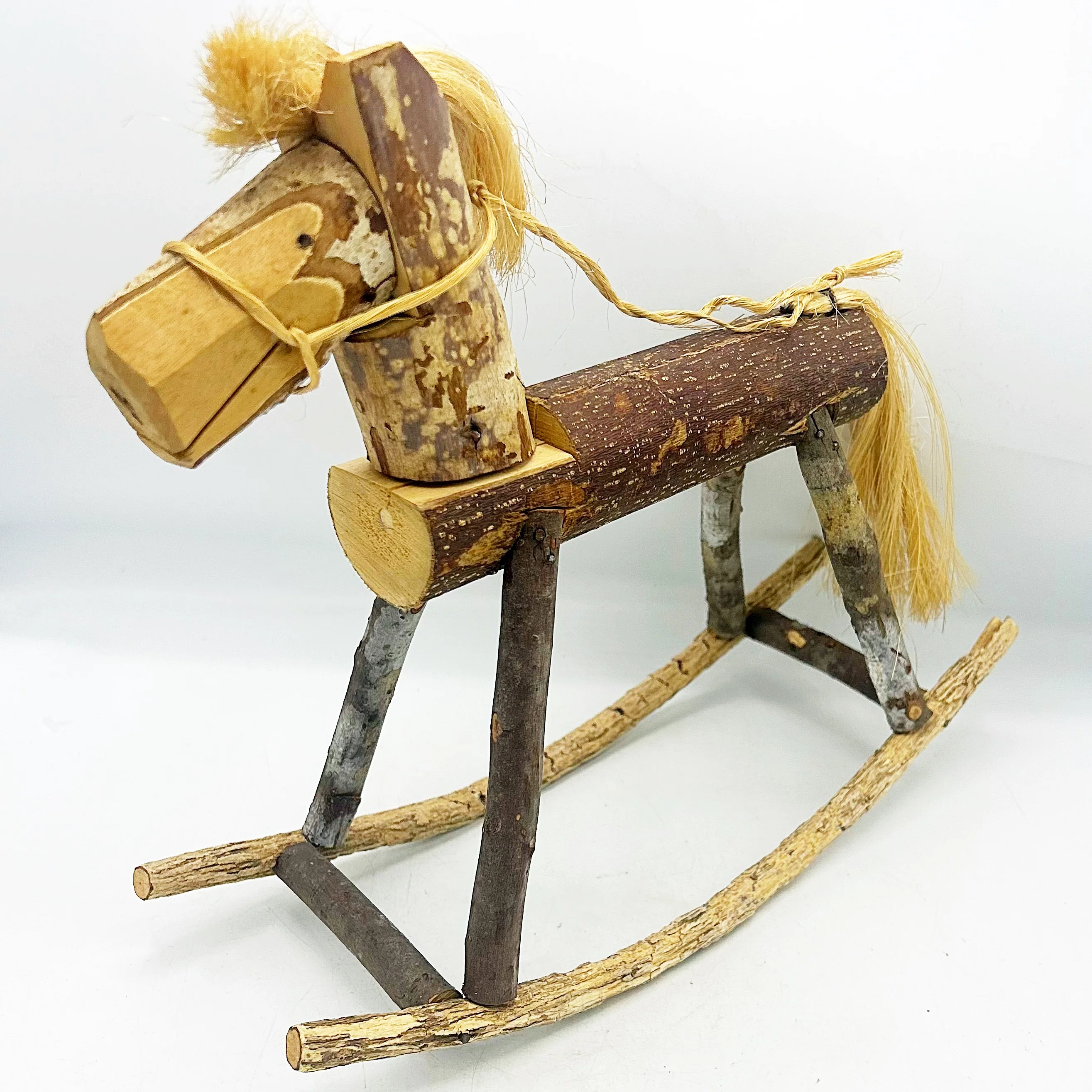 Primitive Wooden Rocking Horse Folk Art Rustic Country Decor