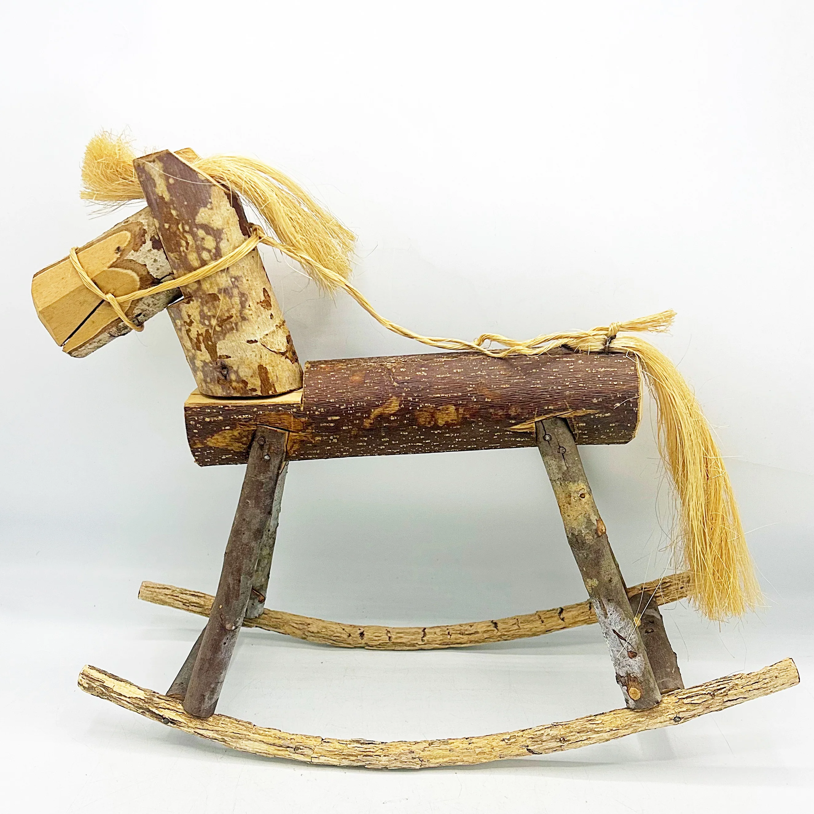 Primitive Wooden Rocking Horse Folk Art Rustic Country Decor - Image 3