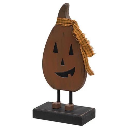 Primitive Wooden Smiling Jack O' Lantern on Base - Image 2