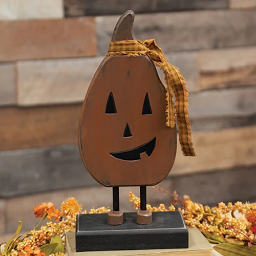 Primitive Wooden Smiling Jack O' Lantern on Base - Image 3