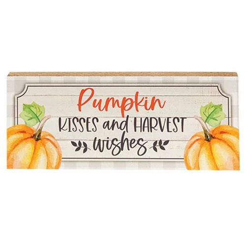 Pumpkin Kisses and Harvest Wishes 10" Wooden Block Sign - Image 2