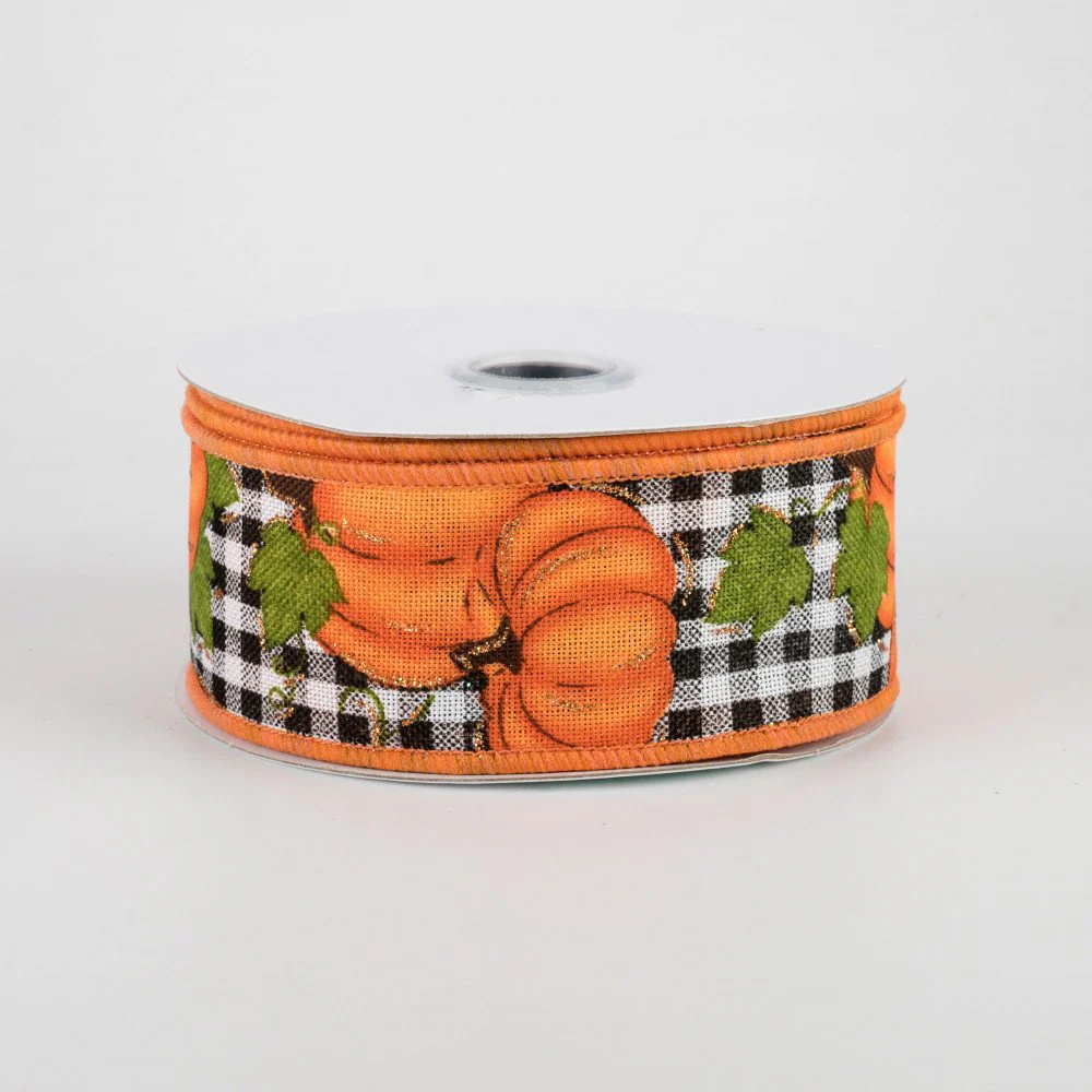 💙 Pumpkin Patch Buffalo Plaid Ribbon: Orange 1.5" x 10 yards