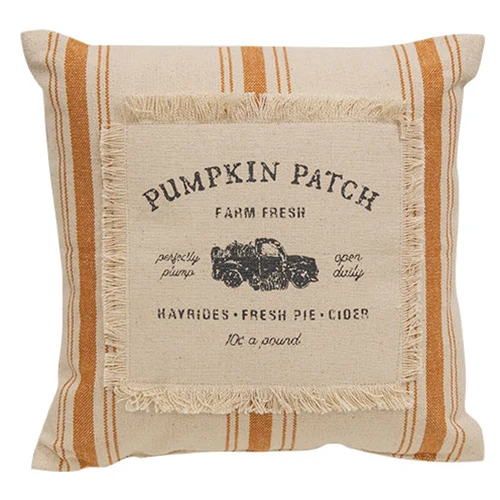 Pumpkin Patch Truck Orange Ticking Stripe 10" Accent Pillow - Image 2