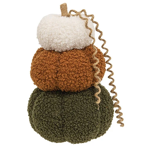 ๐ Pumpkin Stack White Burnt Orange and Green 8" Fabric