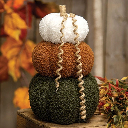 ๐ Pumpkin Stack White Burnt Orange and Green 8" Fabric - Image 2