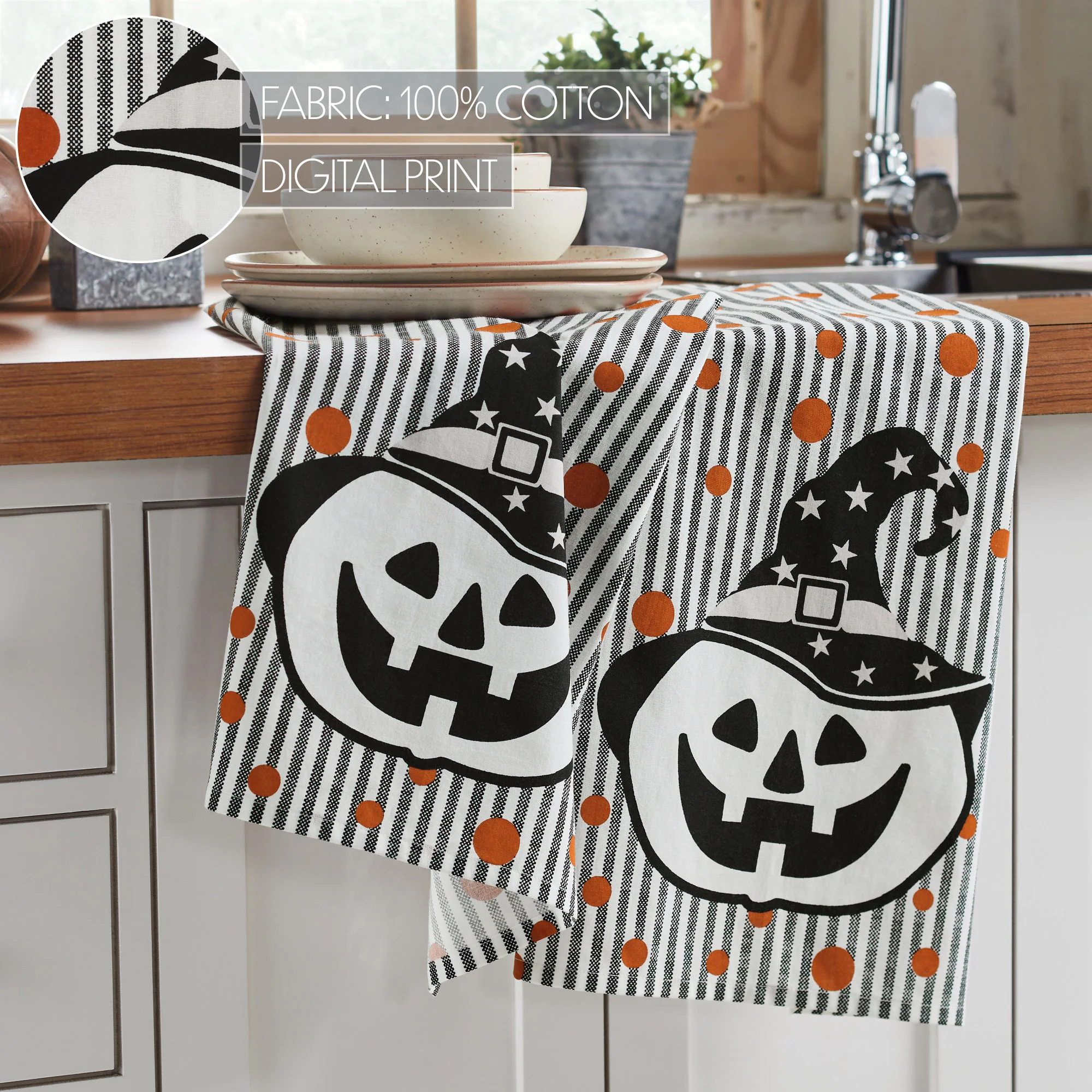 Pumpkin & Stripe Halloween Absorbent Cotton Kitchen Towel Set - Image 4