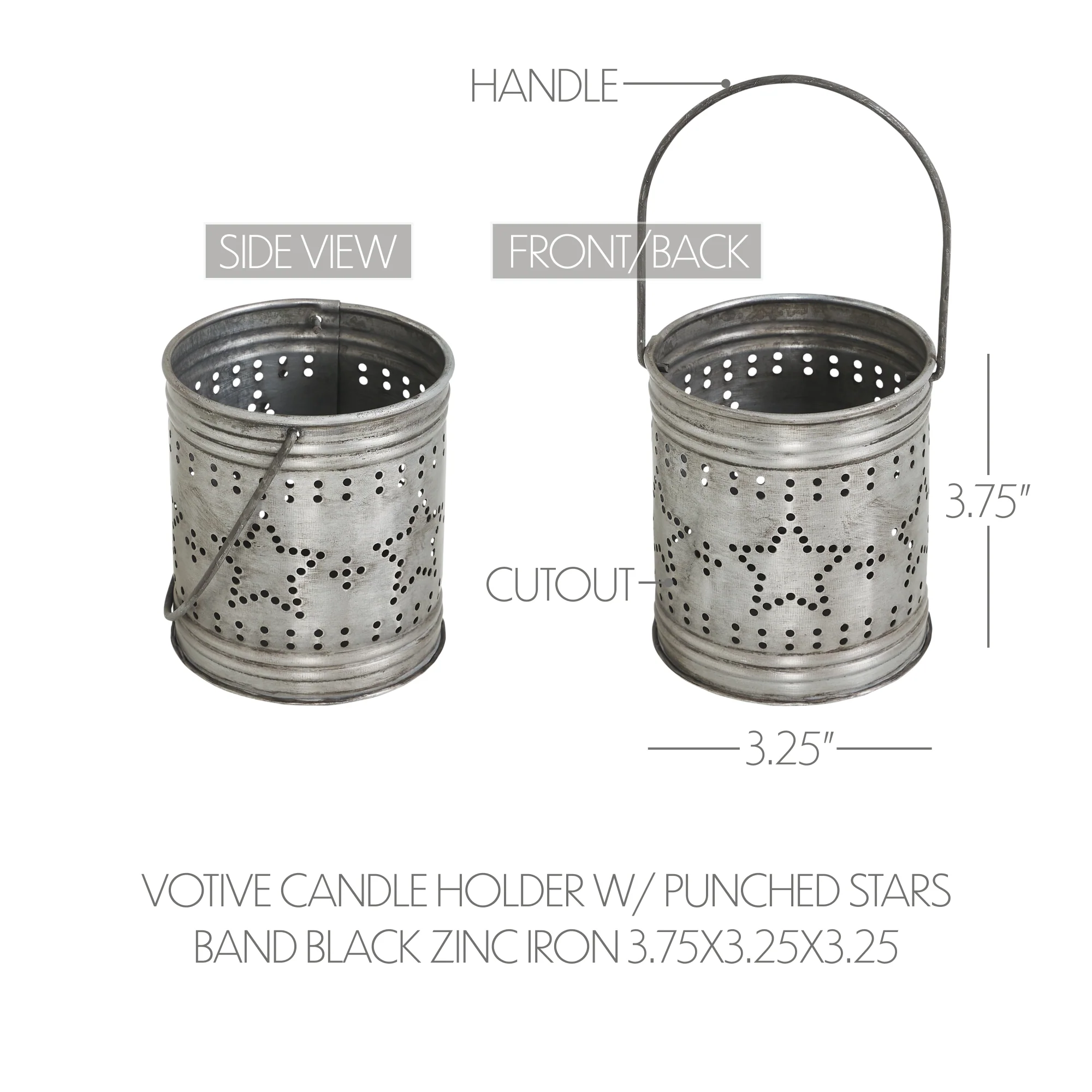 Punched Star Rustic Metal Candle Holder 3.75" H - Image 5