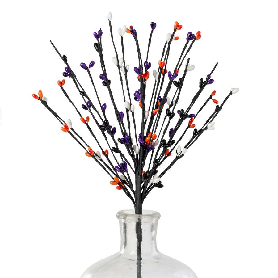 ๐ Purple Orange Black & White 13" Halloween Pips and Twigs Spray