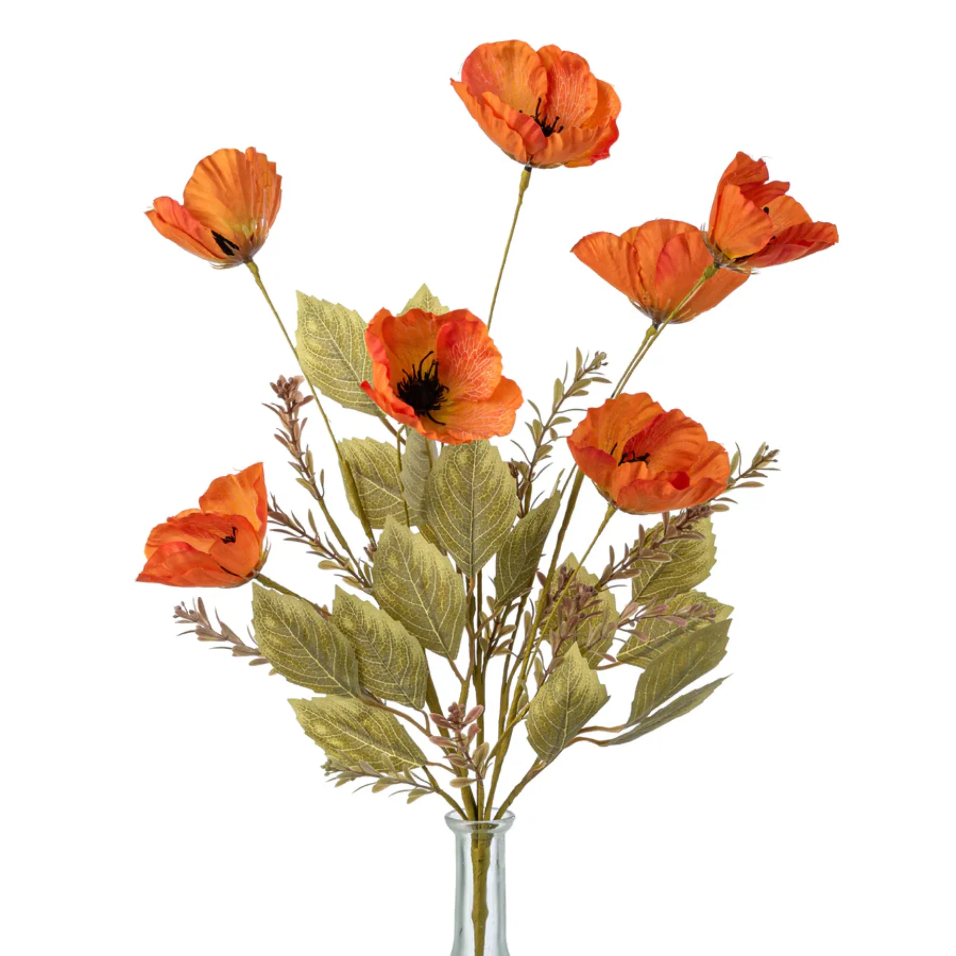 Orange Poppy 20" Faux Floral Bush