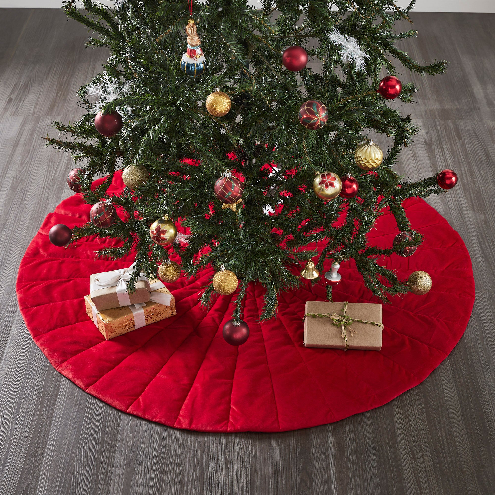 Quilted Red Velvet 48" Tree Skirt with White Bow Ties - Image 2