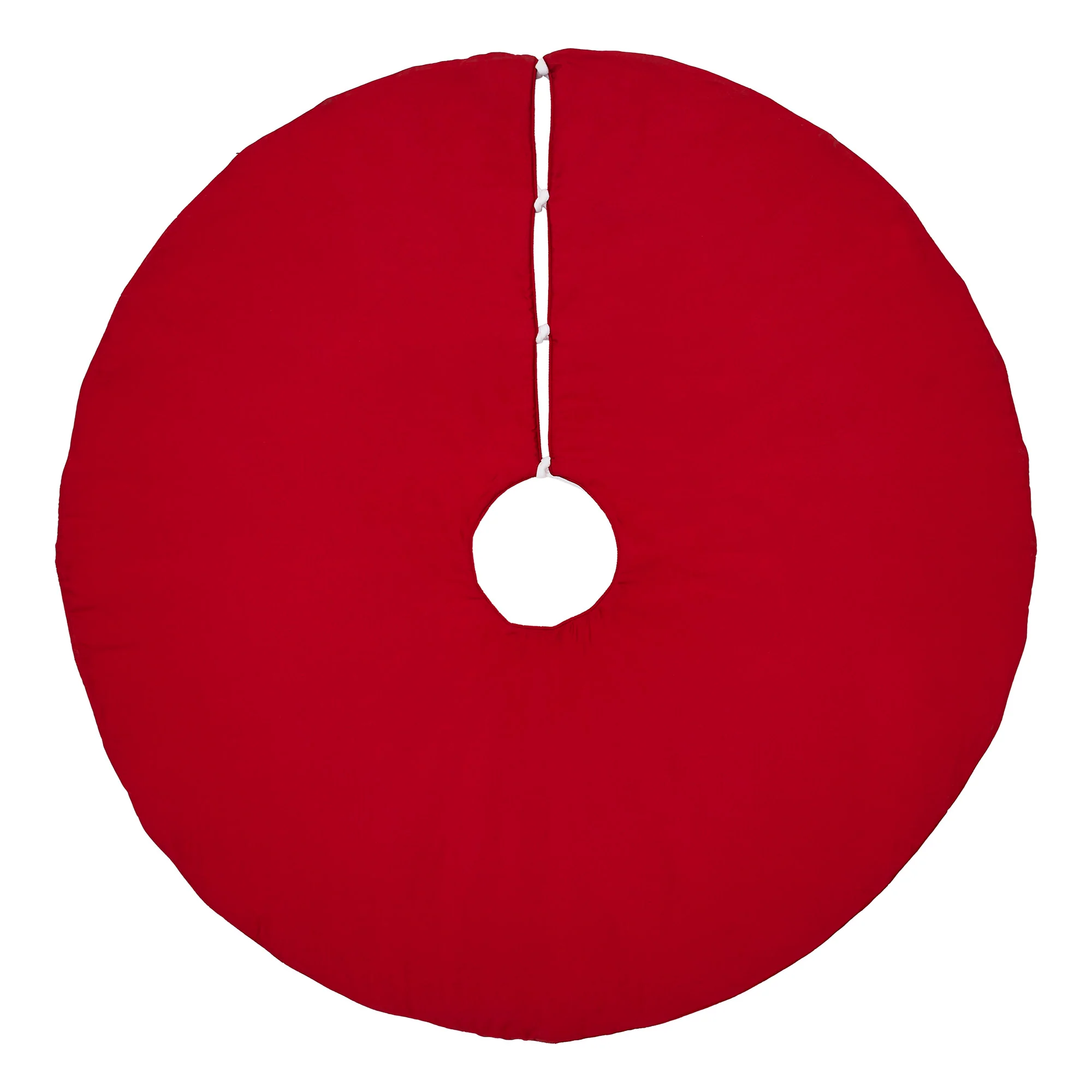 Quilted Red Velvet 48" Tree Skirt with White Bow Ties - Image 3