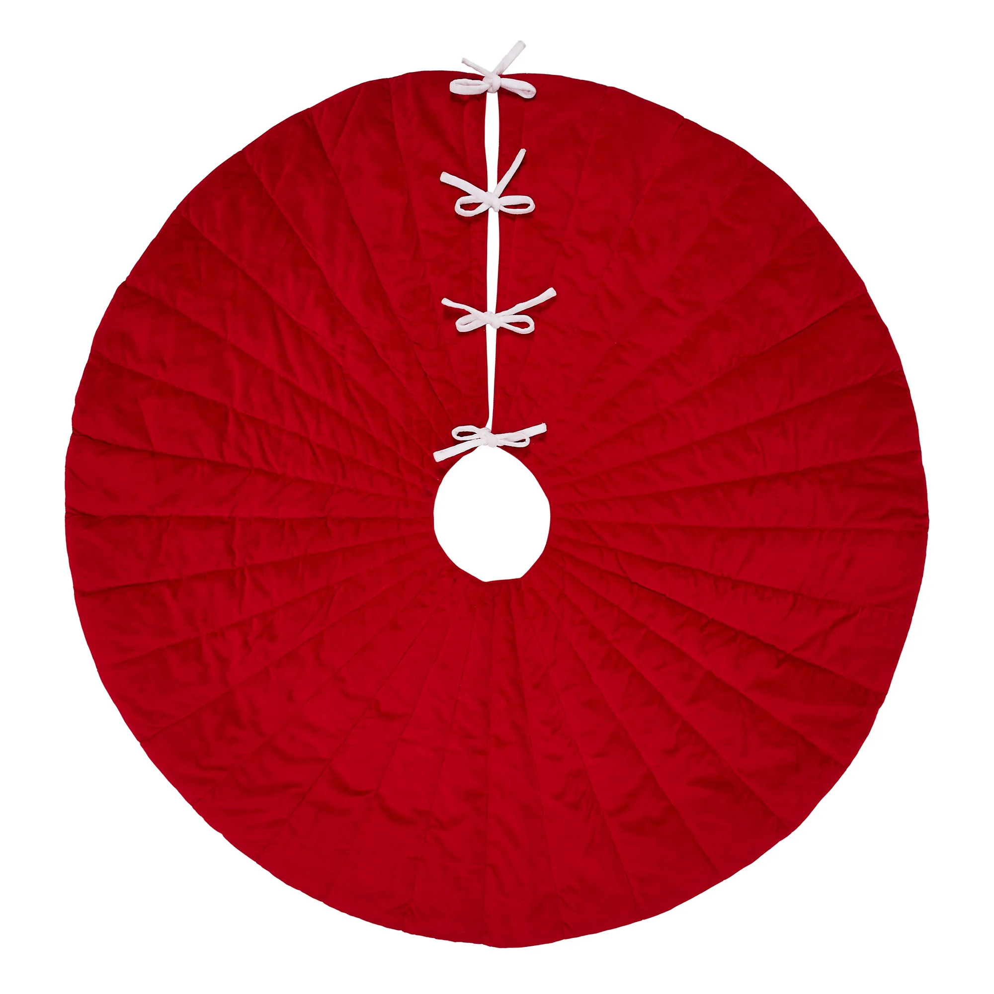 Quilted Red Velvet 48" Tree Skirt with White Bow Ties - Image 4
