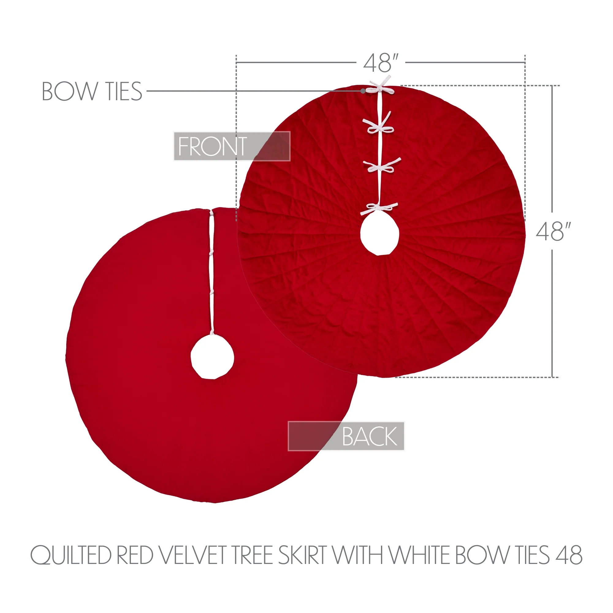 Quilted Red Velvet 48" Tree Skirt with White Bow Ties - Image 6