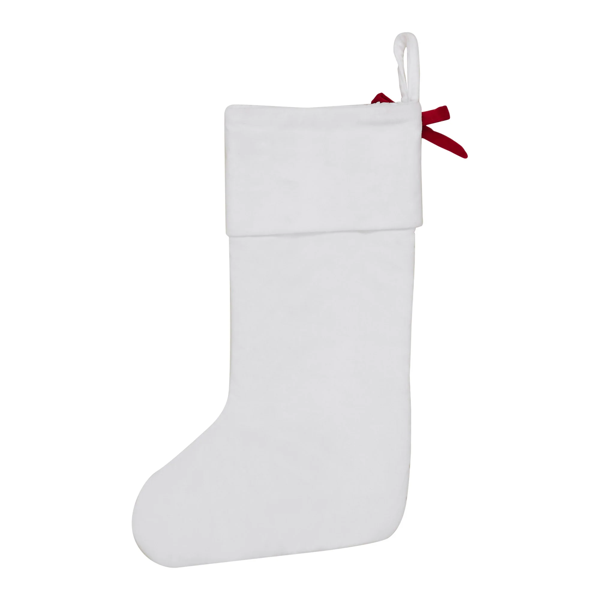 Quilted White Velvet Stocking with Red Bow - Image 3