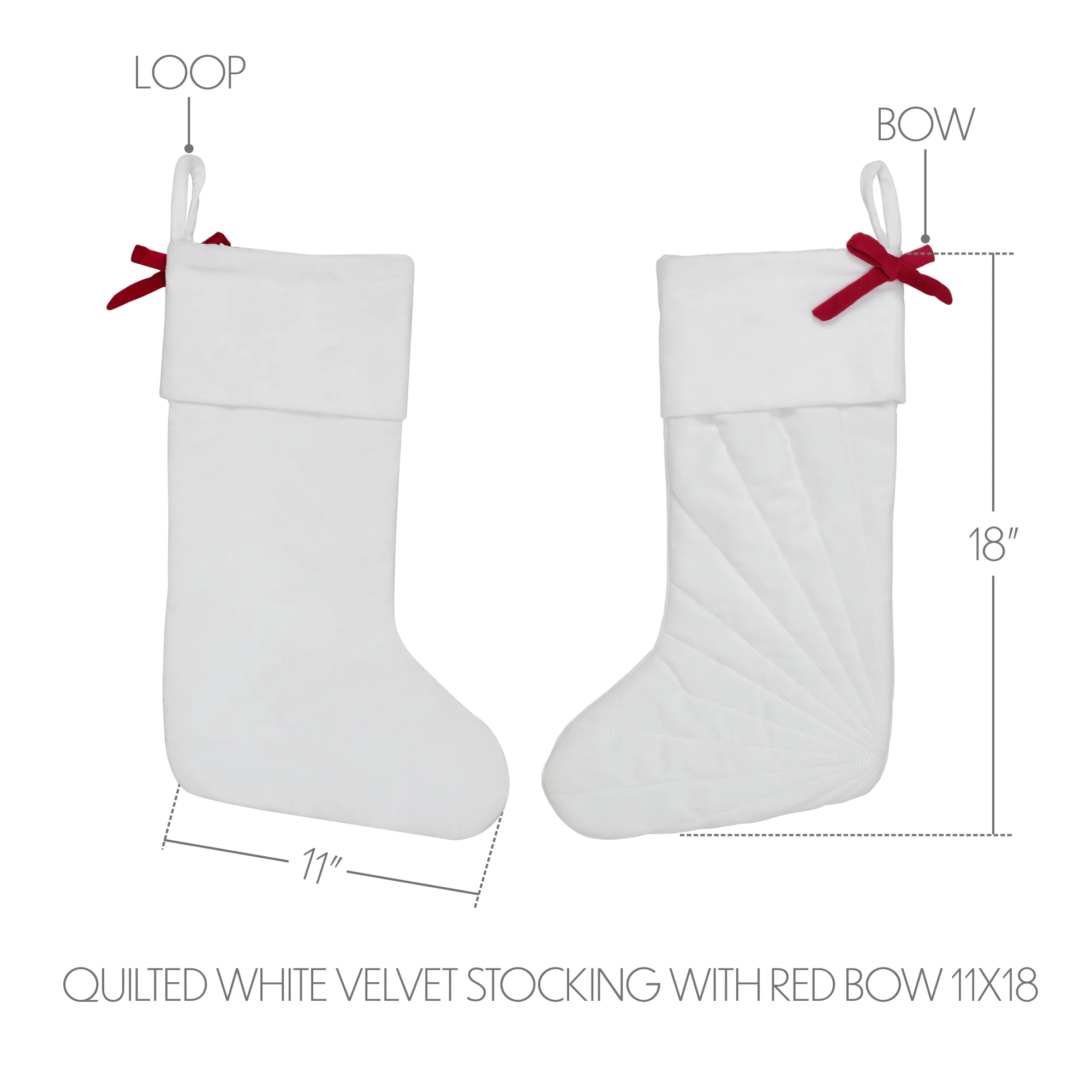 Quilted White Velvet Stocking with Red Bow - Image 4