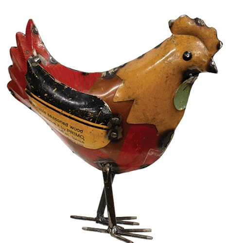 Recycled Metal Standing Chicken 9" H