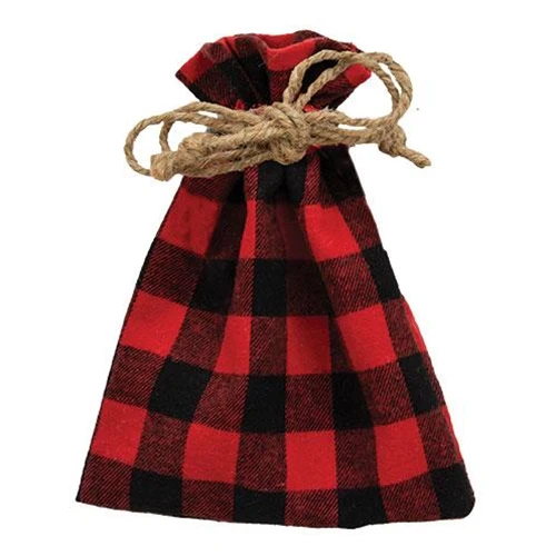 ๐ Red and Black Buffalo Check Fabric Drawstring Bag 7.5" H