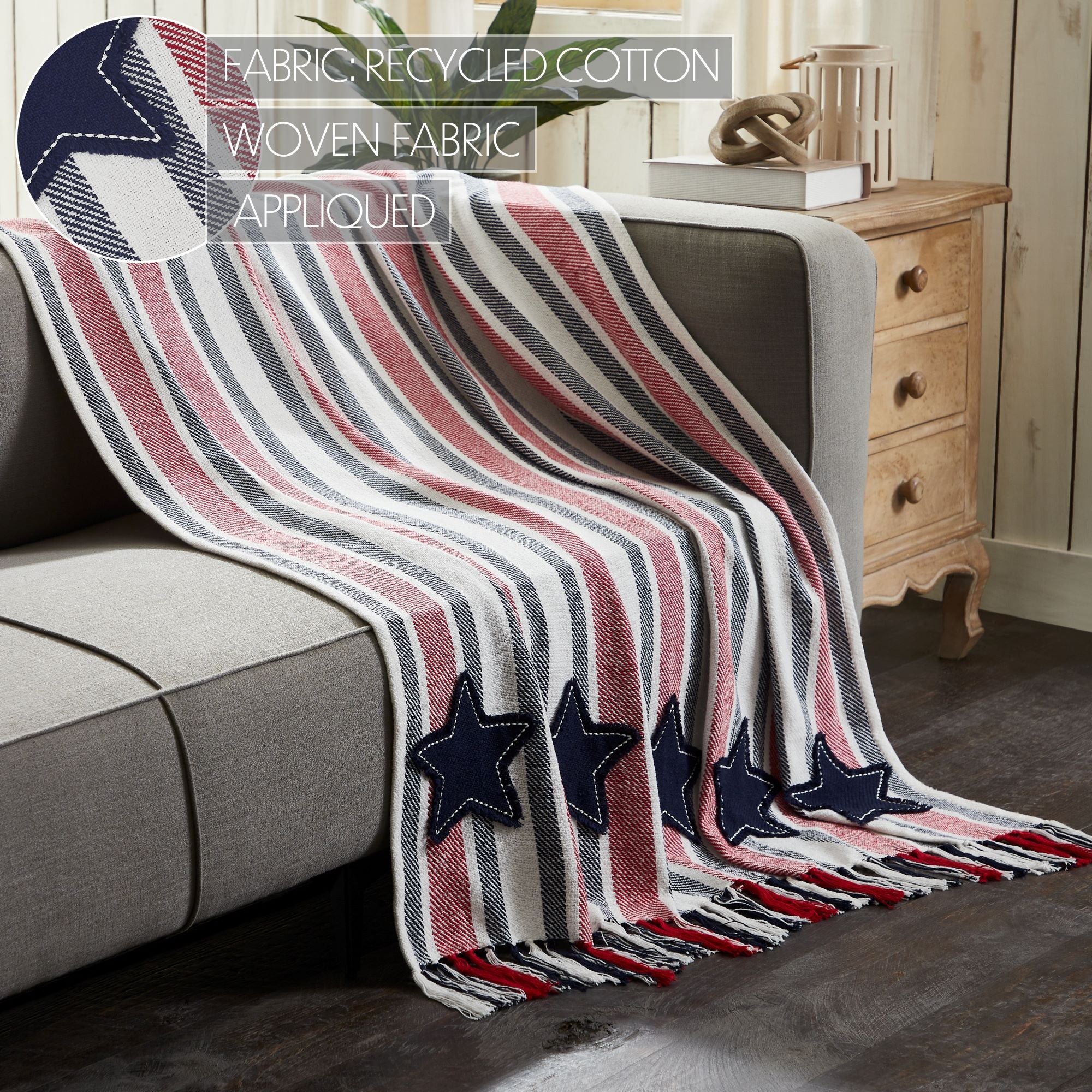 Red and Blue Striped with Blue Stars Woven Throw - Image 5