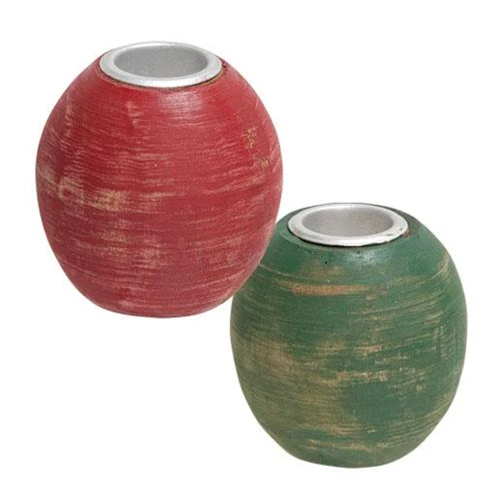 ๐ Red and Green Distressed Round Taper Holder Set