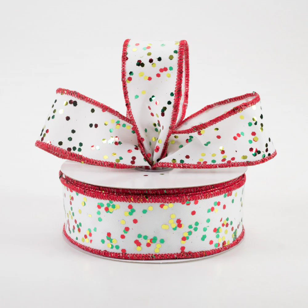 Red and Green Sprinkled Hex Glitter Ribbon 1.5" x 10 yards
