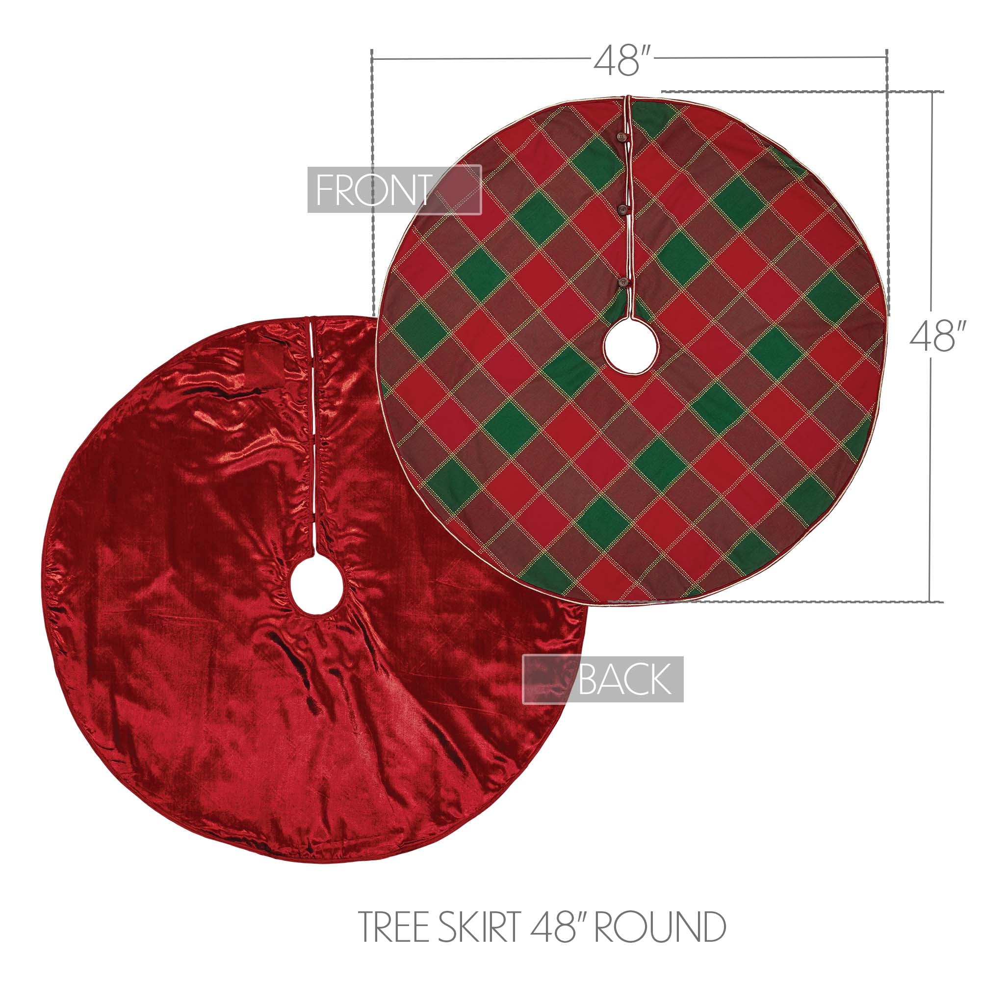 Red and Green Tartan 48" Tree Skirt - Image 4