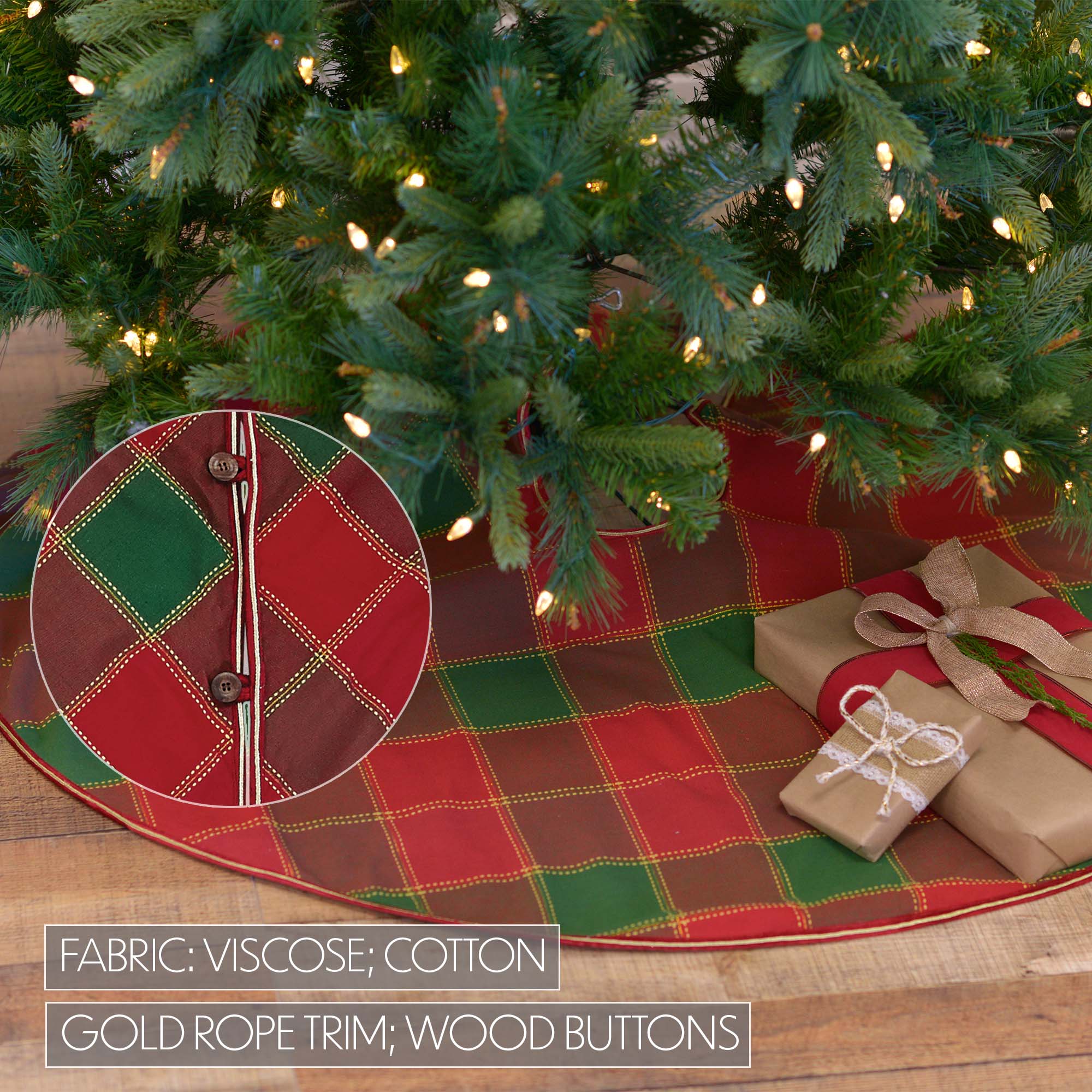 Red and Green Tartan 48" Tree Skirt - Image 5