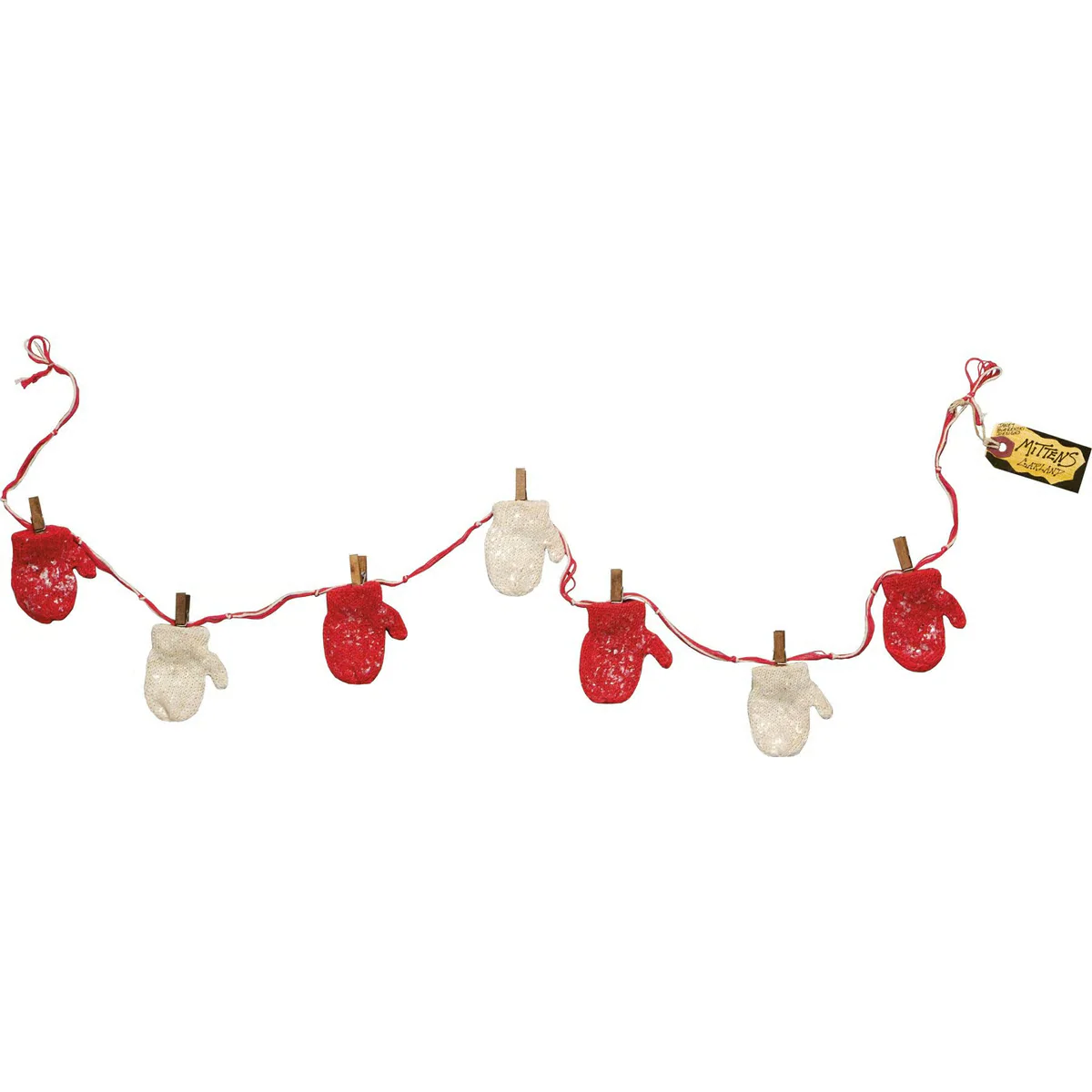 ๐ Rustic Red and White Snowy Stiffened Mittens 45" Garland