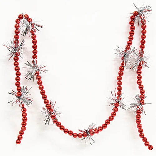 Red Bead & Tinsel 43" Garland