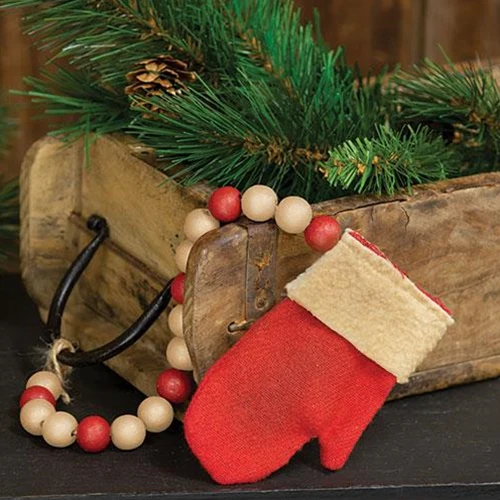 Red Beaded Fabric Mitten Christmas Ornament - Image 2