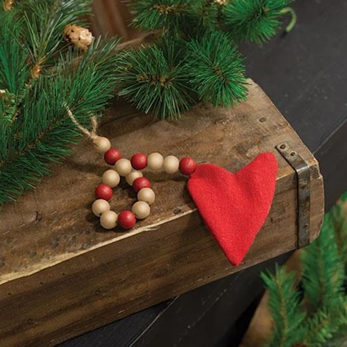 Red Beaded Stuffed Fabric Heart Ornament - Image 2