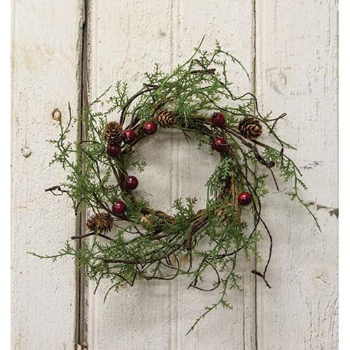 💙 Red Berry & Cypress 8" Evergreen Faux Small Wreath - Image 2