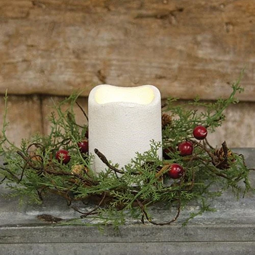 💙 Red Berry & Cypress 8" Evergreen Faux Small Wreath - Image 3