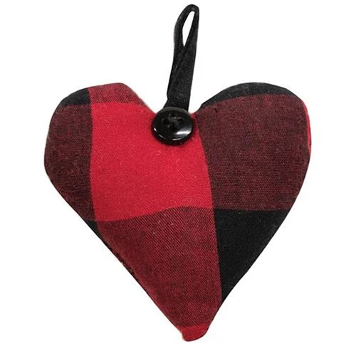 ๐ Red & Black Buffalo Check Fabric Heart Ornament