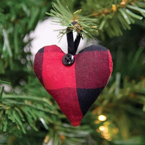 ๐ Red & Black Buffalo Check Fabric Heart Ornament - Image 2