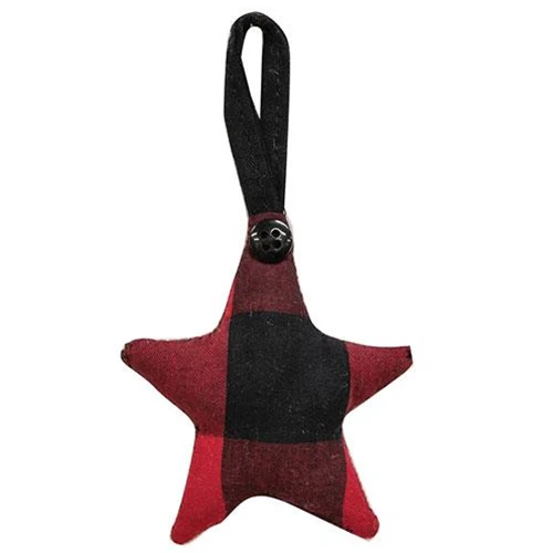 Red & Black Buffalo Check Fabric Star Hanger Ornament - Image 2