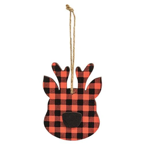 Red & Black Buffalo Check Reindeer Head Ornament - Image 2