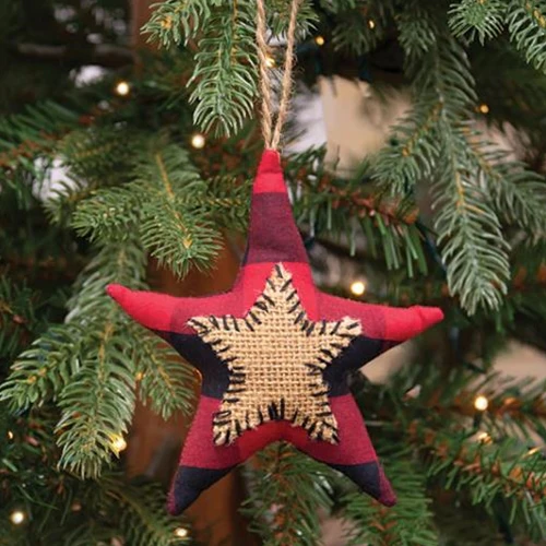Red & Black Buffalo Check Star Stitched Fabric Ornament - Image 2