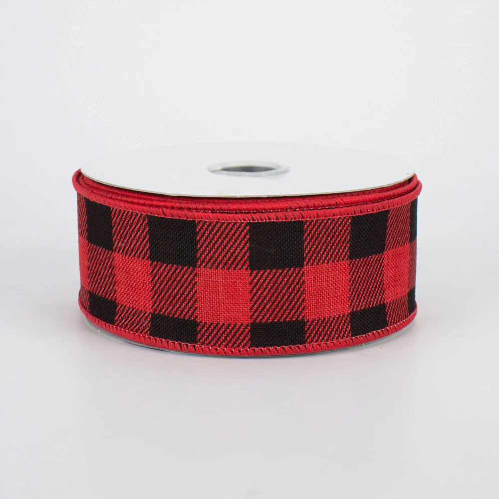 💙 Red & Black Buffalo Plaid Check Ribbon 1.5" x 10 yards